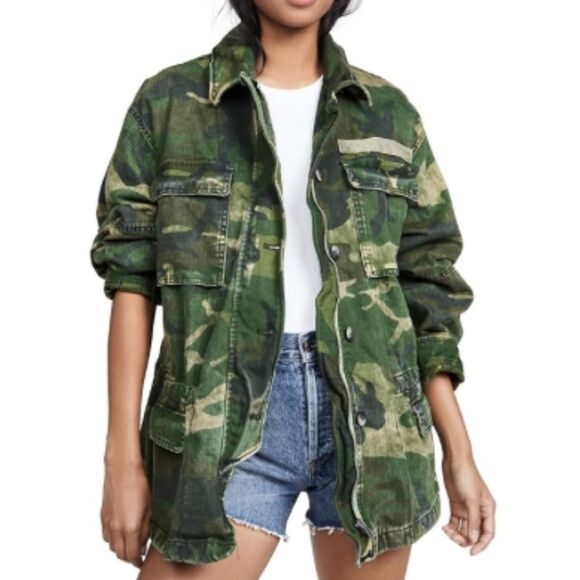 Free People Seize The Day Green Camo Military Jacket Size Large - Picture 2 of 9